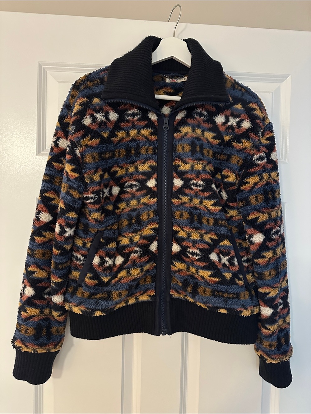 Faherty Navy, Mustard & Cream Patterned Teddy Jacket